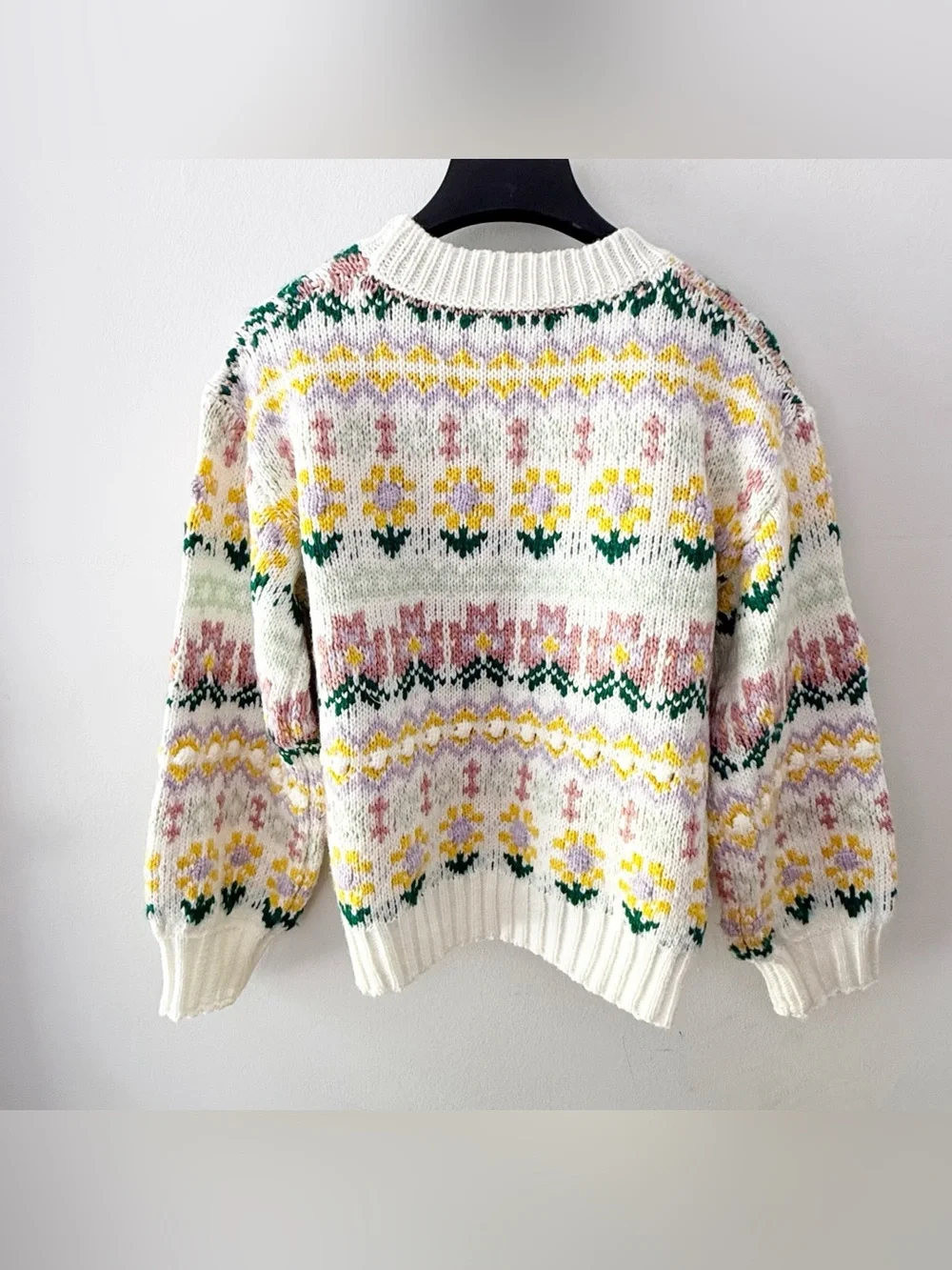 Easel Women Floral Fair Isle Nordic Sweater Cozy‎ Cabin Comfy Cottage Granny